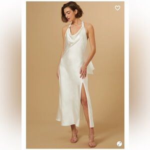 White halter top satin dress